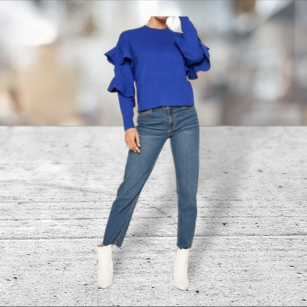 Sugar+ lips blue crop ruffle sleeve sweater size XL